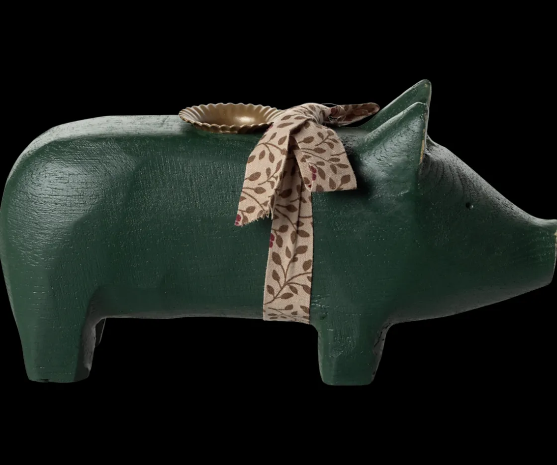 Discount Maileg Candle holder, Medium pig - Dark green