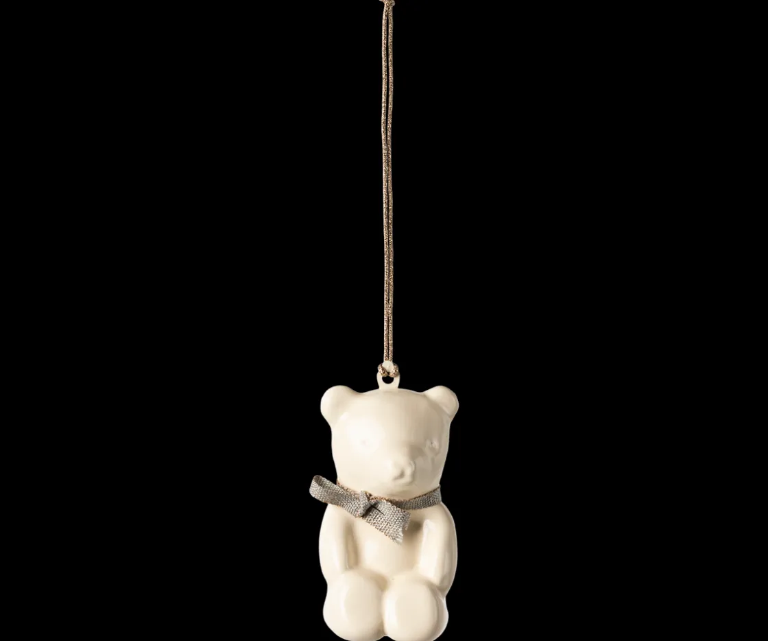 Best Maileg Metal ornament, Teddy bear - Off white/Blue