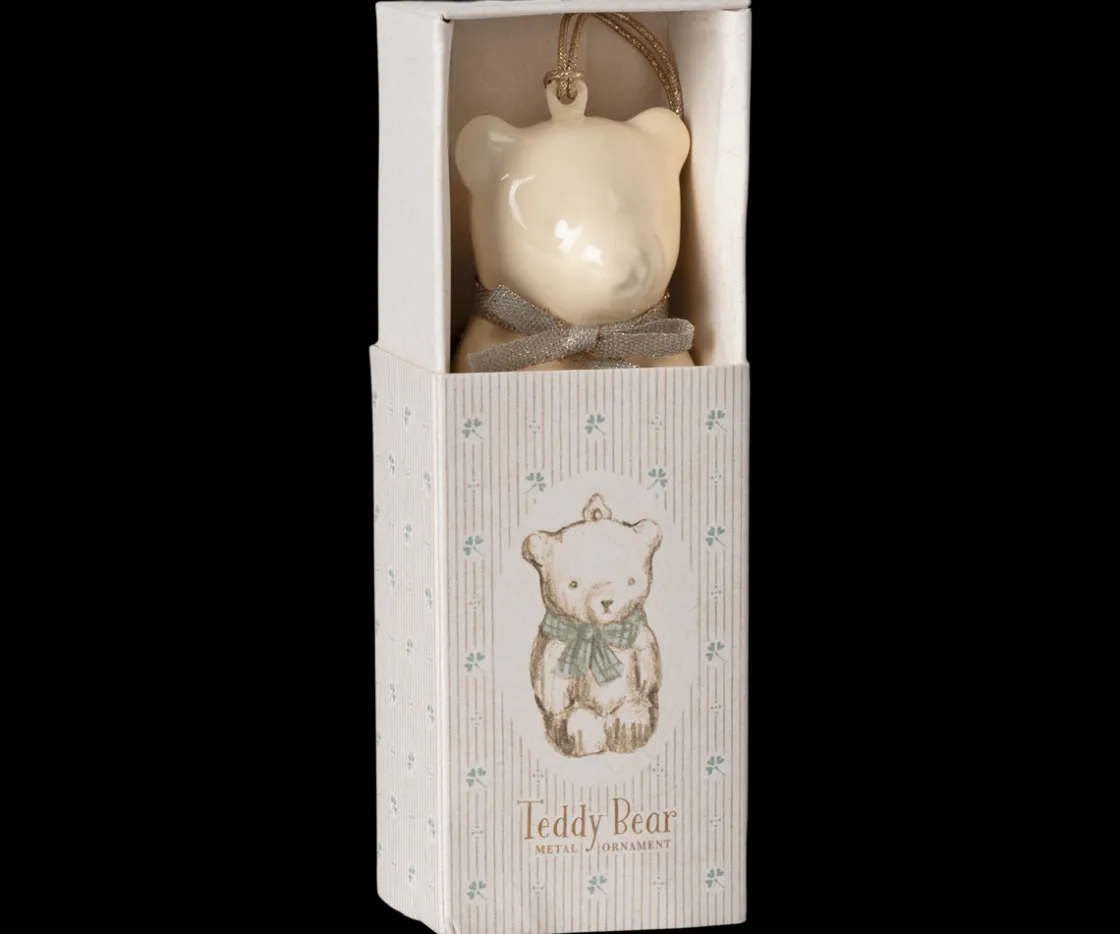 Best Maileg Metal ornament, Teddy bear - Off white/Blue