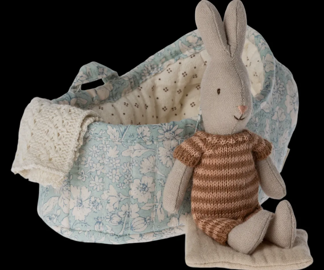 New Maileg Rabbit in carry cot, Micro - Marron/Dark powder