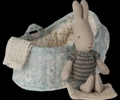 Fashion Maileg Rabbit in carry cot, Micro - Blue/Sand