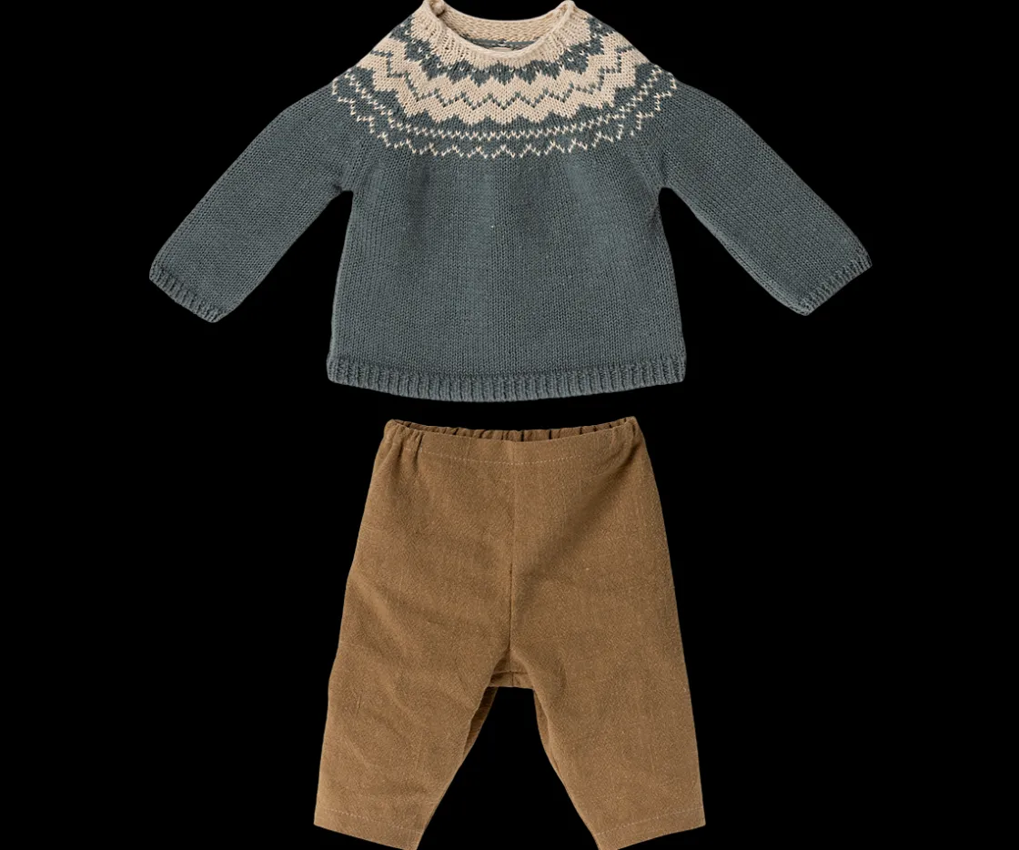 Online Maileg Rabbit size 5, Pants and knitted blue sweater